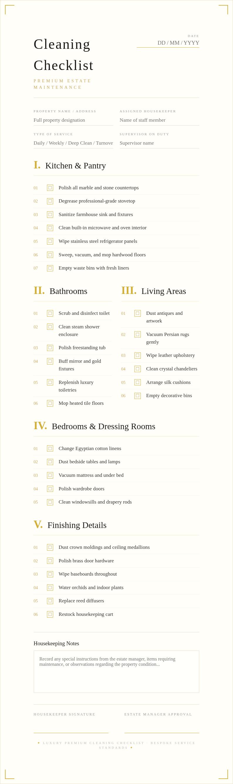 Luxury premium cleaning checklist